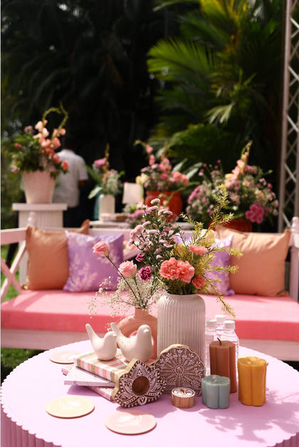 Lounge and Floral detail — Mehendi decor — Zuri